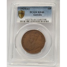 AUSTRALIA 1925 . ONE 1 PENNY . PCGS XF40